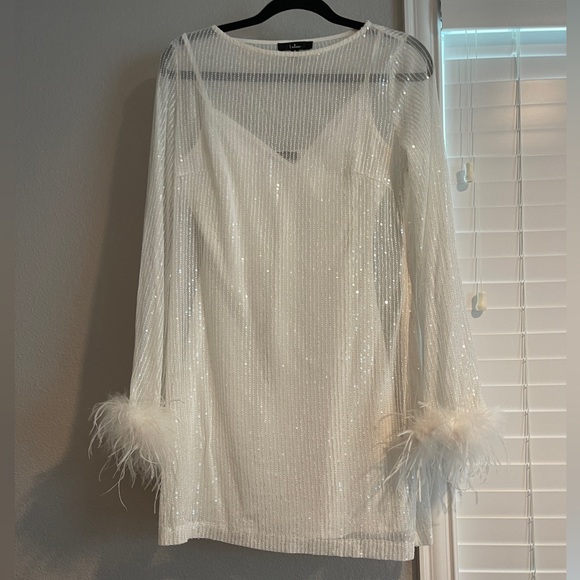 Lulu’s Marvelous Energy White Sequin Mesh Long Sleeve Mini Dress - Picture 5 of 13